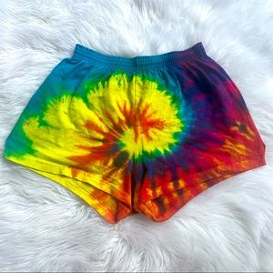 Soffe Hi Waisted Rainbow Tie Dye Shorts